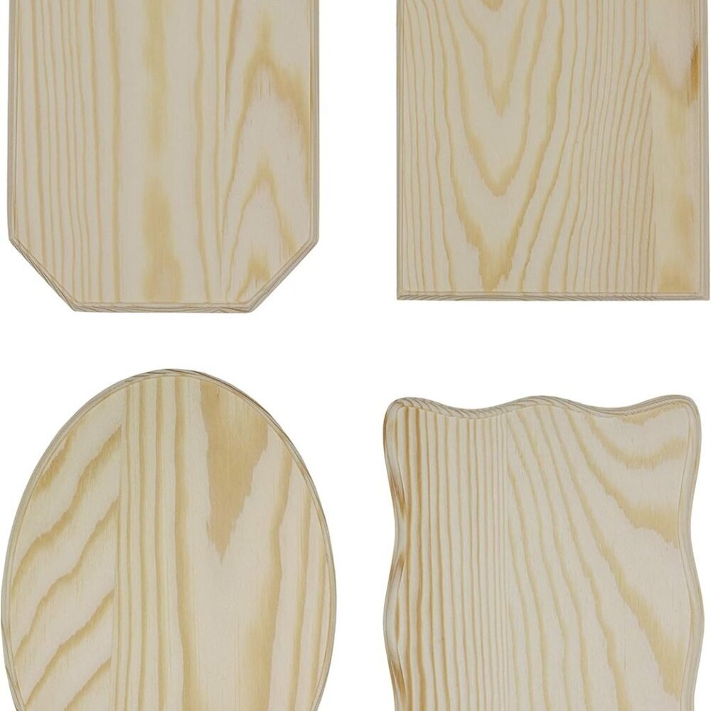 Unfinished Wood Plaques, 6.5 Inch x 4.5 Inch, 4 Assorted Shapes